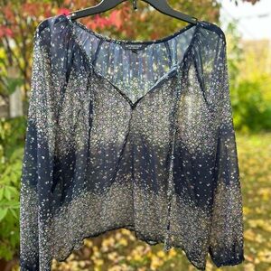 Liverpool Navy Floral Sheer Blouse